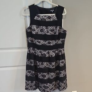 Gianni Bini Black and White Striped Lace-Pattern Mini Dress